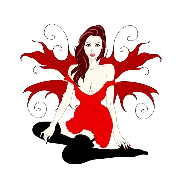 Picture of red angel in stockings over white — Stock Vector