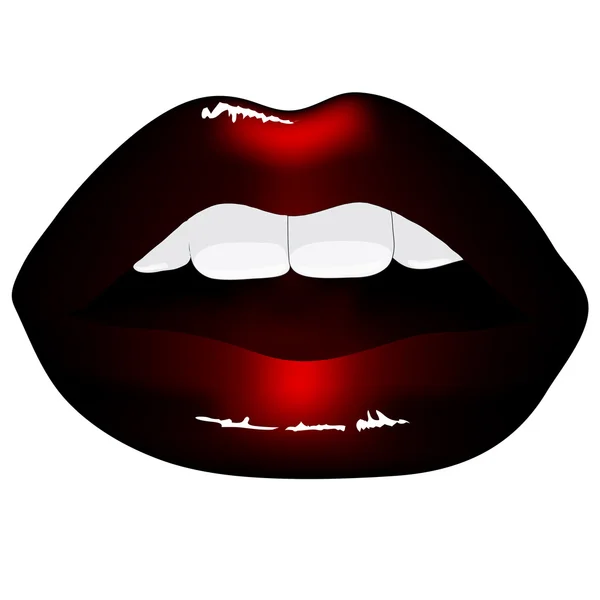 Red lips isolated on black background — Stock Vector