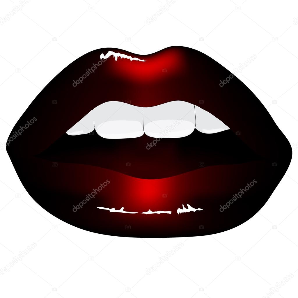 red lips isolated on black background