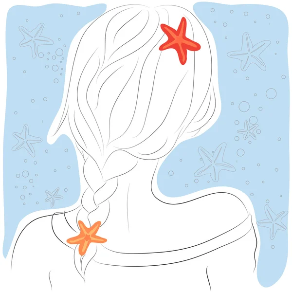 çizilmiş moda kadın portre, uzun akan saçlı kadın