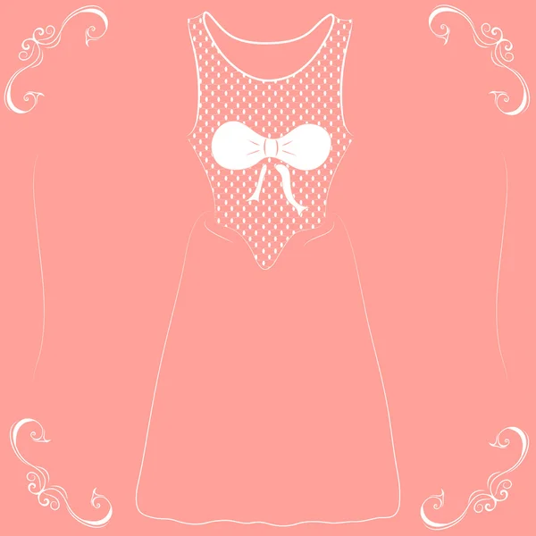 Illustration eines Brautkleides mit Schleife auf rosa Hintergrund — Stockvektor