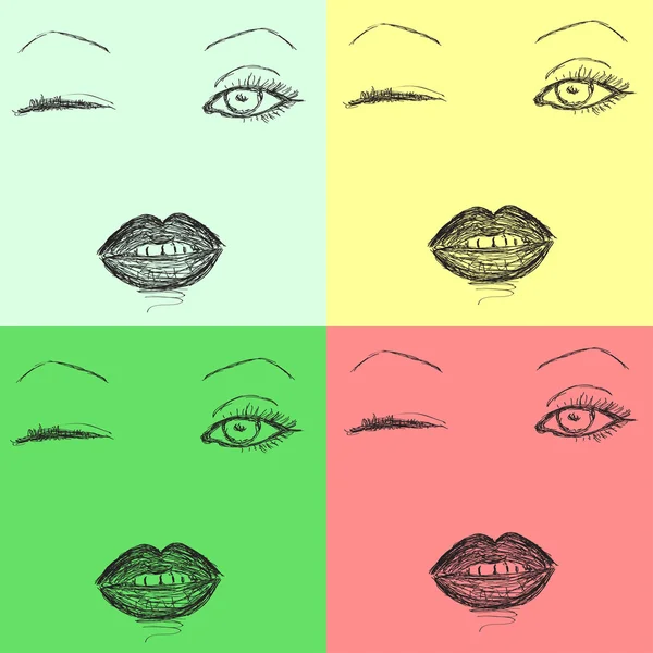 güzel bir kız bir arka planda pop sanat siluet