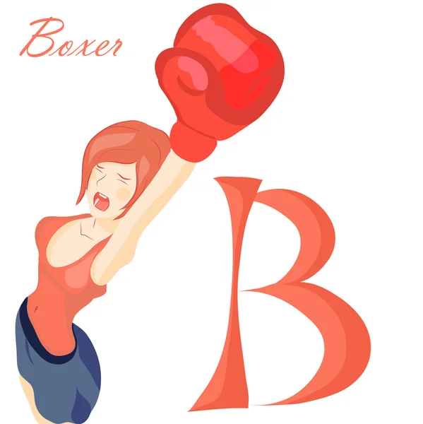 Vector hermosa chica en guantes de boxeo. alfabeto, abc . — Archivo Imágenes Vectoriales