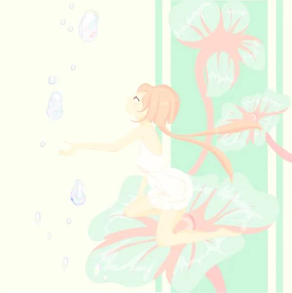 Fantasie. Märchen, Daumenkino sitzt hübsch auf einer Blume — Stockvektor