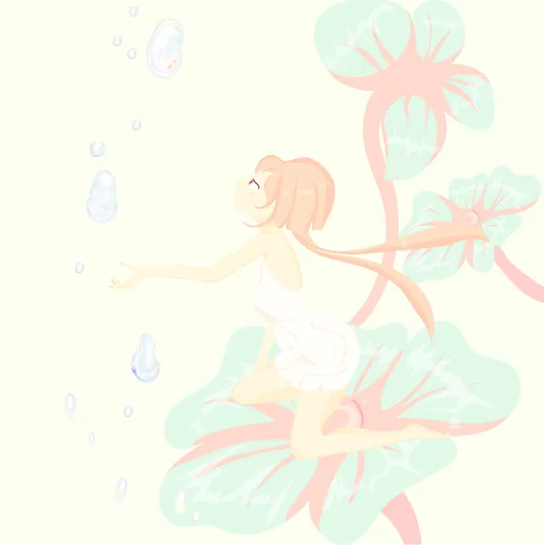 ファンタジー。おとぎ話、おやゆび姫が上に座ってかなり花 — ストックベクタ