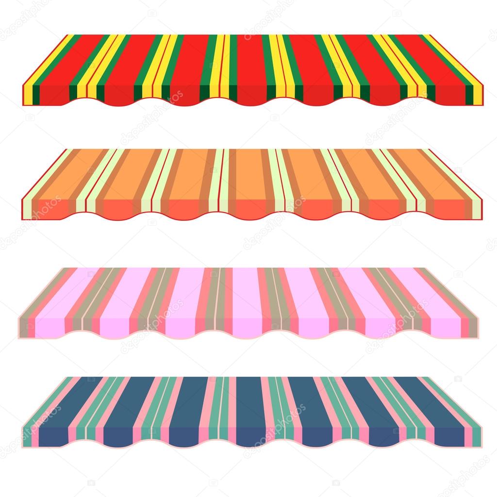 Detailed illustration of set of striped awnings