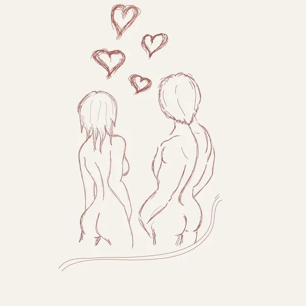 Silueta del cuerpo de hombre y mujer desnudos - ilustración — Vector de stock