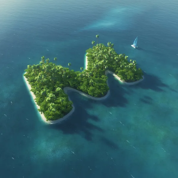 島のアルファベット。手紙 m の形の楽園熱帯の島 — ストック写真