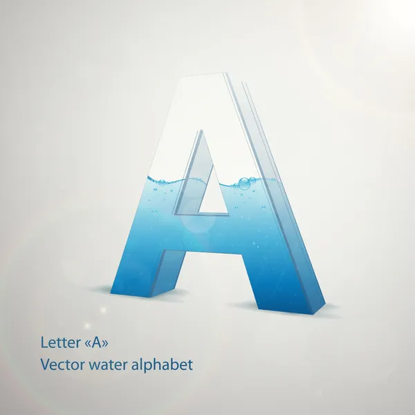 Water alphabet on gray background. Vector. Letter A — Stock Vector