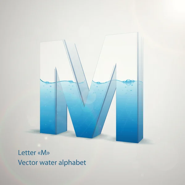 Alphabet d'eau sur fond gris. Vecteur. Lettre M — Image vectorielle