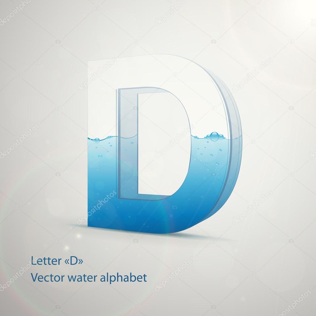 Water alphabet on gray background. Vector. Letter D