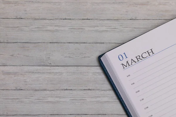Exact date in the new diary. Important event and note space for March 1.