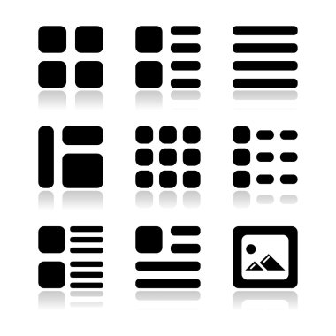 Galeri Görünümü görüntüleme seçenekleri Icons set - listesi, ızgara