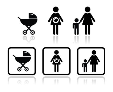 Baby icons set - carriage, pregnant woman, family clipart