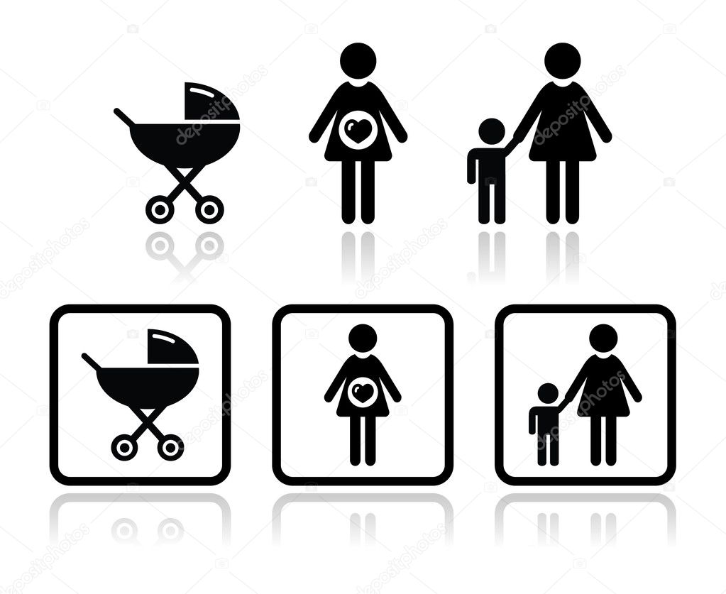 Baby icons set - carriage, pregnant woman, family