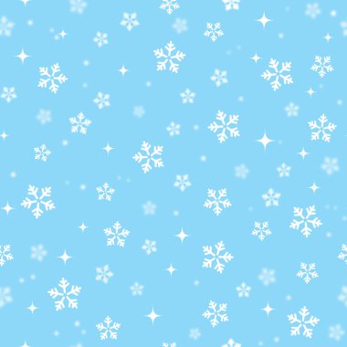 Snowflakes on blue sky - Christmas seamless background clipart