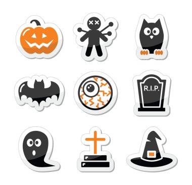 Halloween black icons set as labels clipart