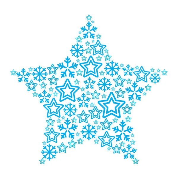 Estrella de Navidad hecha de iconos de estrellas y copos de nieve — Vector de stock