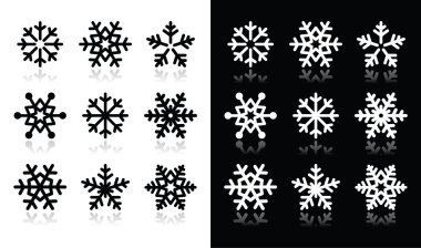 Snowflakes icons with shadow on black and white background clipart