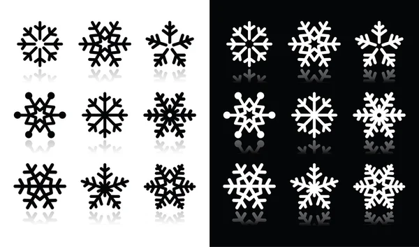 Ícones de flocos de neve com sombra no fundo preto e branco Ilustração De Stock