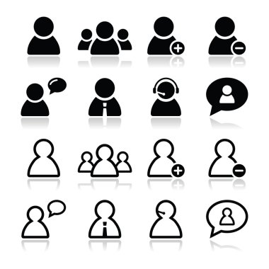 Kullanıcı siyah Icons set - işadamı, Müşteri Hizmetleri, personel avatarları