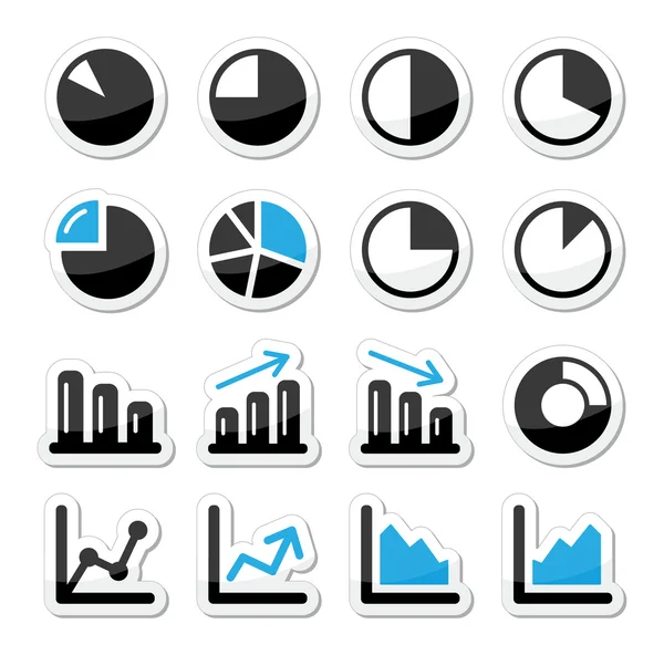 Gráfico gráfico ícones preto e azul como rótulos —  Vetores de Stock