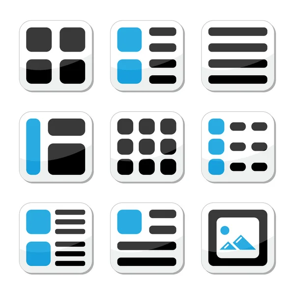 Opciones de visualización del sitio web y conjunto de iconos de vista de galería de fotos — Archivo Imágenes Vectoriales