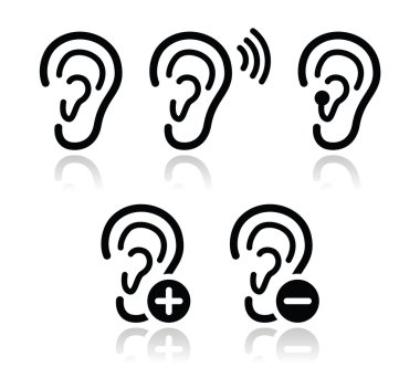Ear hearing aid deaf problem icons set clipart