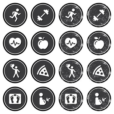 Sağlık ve fitness simgeler retro etiketleri ayarlama