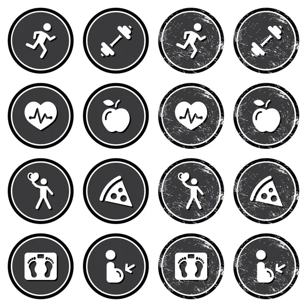 Conjunto de etiquetas retro de iconos de salud y fitness — Archivo Imágenes Vectoriales