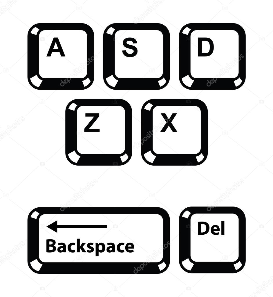 Keyboard keys buttons icons set - letters, backspace, delete
