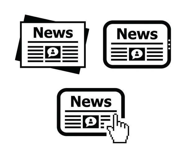 Newpaper, news on tablet icons set — Stock Vector