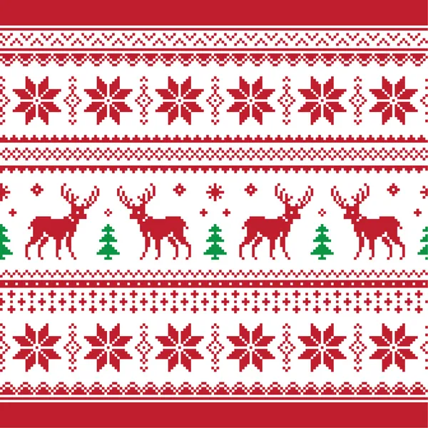 Christmas and Winter knitted seamless pattern or card with deer - scandynavian style — Stock Vector