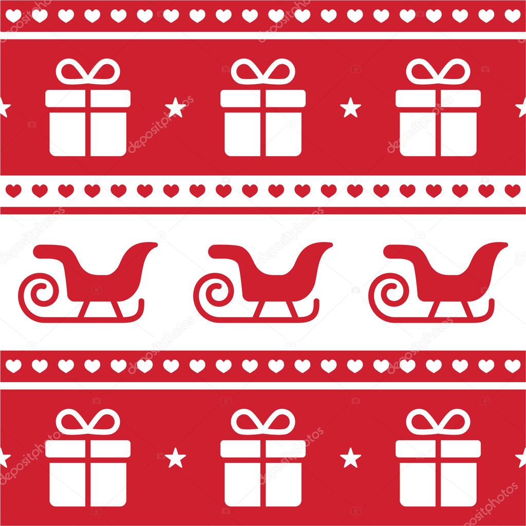 Christmas card, seamless pattern with santa's sledges and present