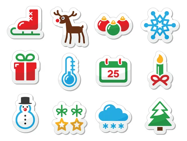 Christmas winter black icons set as labels — Stock Vector