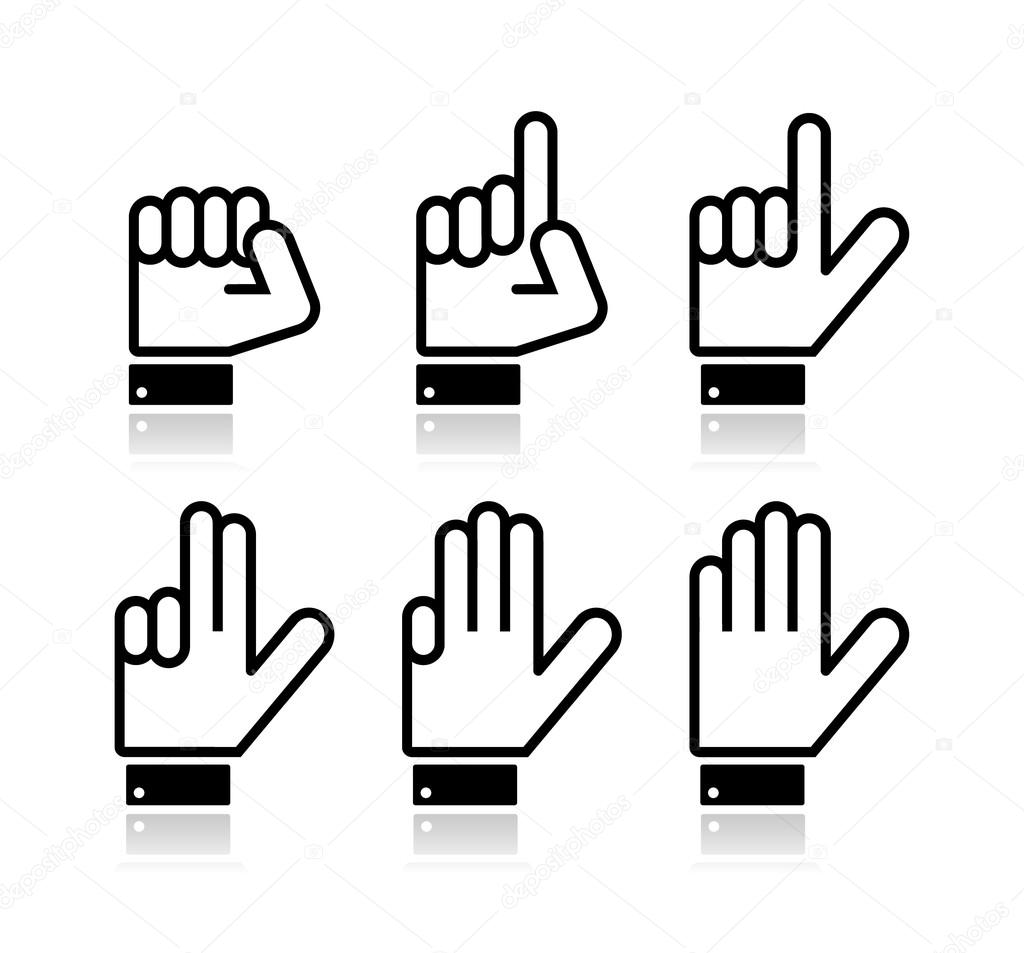 Counting hand signs - vector isolated on white