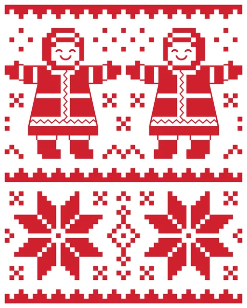 Christmas vector card - traditional knitted pattern illustration — Stock Vector