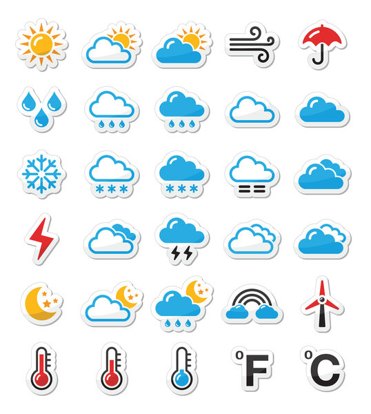 Weather icons set as labels - vector