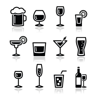 Drink alcohol beverage icons set clipart