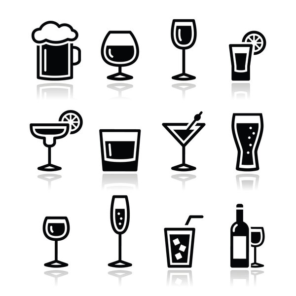 Drink alcohol beverage icons set