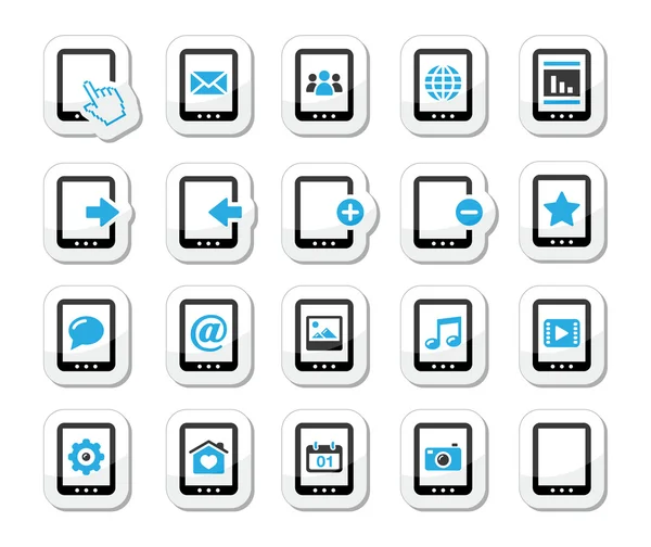 Conjunto de iconos de la tableta - medios de comunicación, configuración, web — Archivo Imágenes Vectoriales