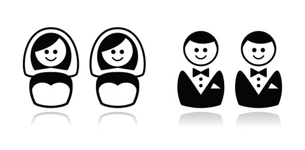 Gay / lesbian wedding icons set — Stock Vector