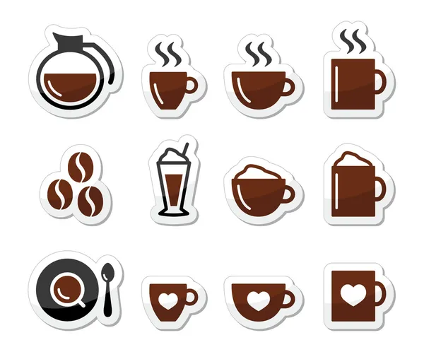 Icônes de café sur les étiquettes ensemble — Image vectorielle