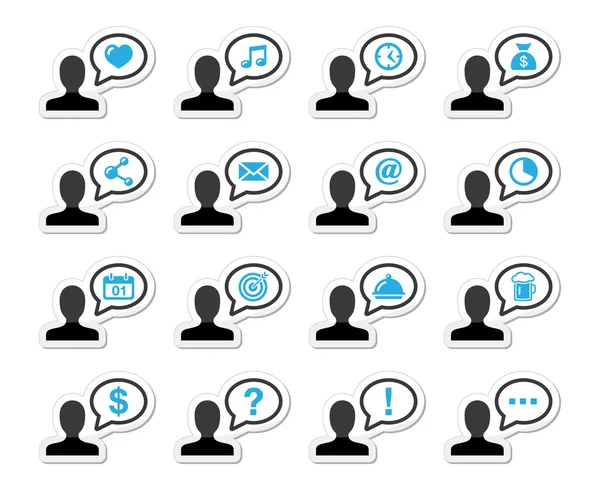 Icone di comunicazione utente impostate come etichette — Vettoriale Stock