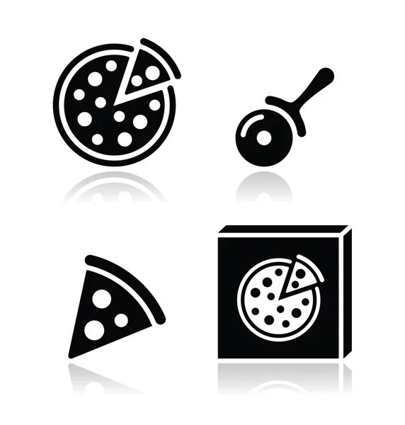 Pizza vector icons set with reflections — Stock Vector