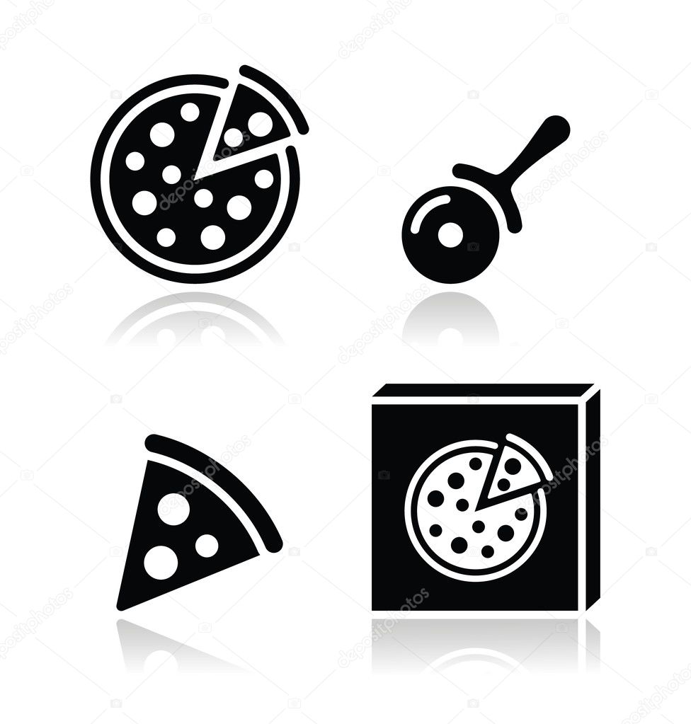 Pizza vector icons set with reflections