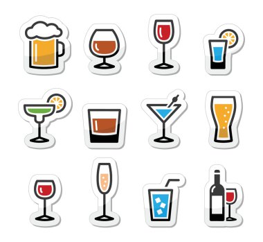 Drink alcohol beverage icons set as labels clipart
