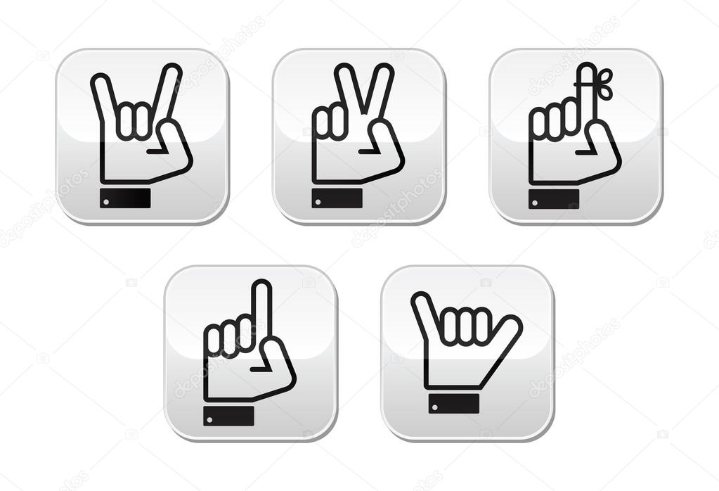 Hand vector gestures, signals and signs - victory, rock, point buttons