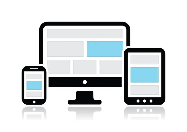 Responsieve ontwerp voor web-computer scherm, smartphone, Tablet PC icons set — Stockvector