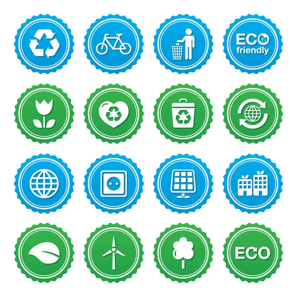 Conjunto de etiquetas ecológicas verdes: ecología, reciclaje, concepto de energía ecológica — Vector de stock